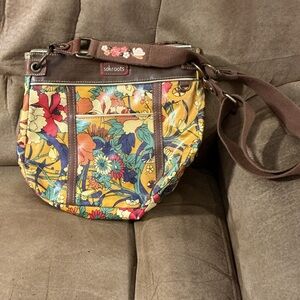 Sakroots Yellow Floral Multicolor Crossbody Bag with Brown Strap